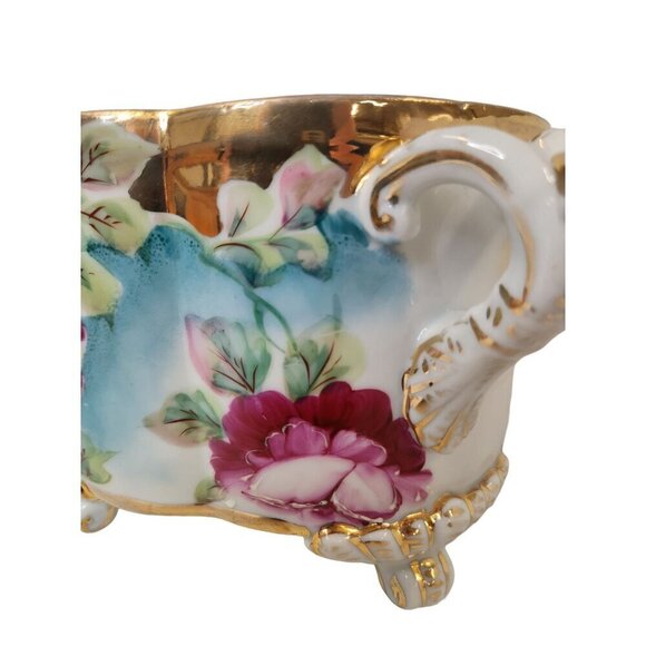 Antique Hand Painted Roses Porcelain Jardiniere Planter - Picture 11 of 16